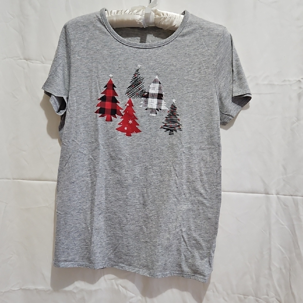 Gray T-Shirts with Festive Tree & Knomes Design